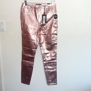 YMI Collection High Rise Non Distressed Metallic Rose Pink Skinny Jeans
